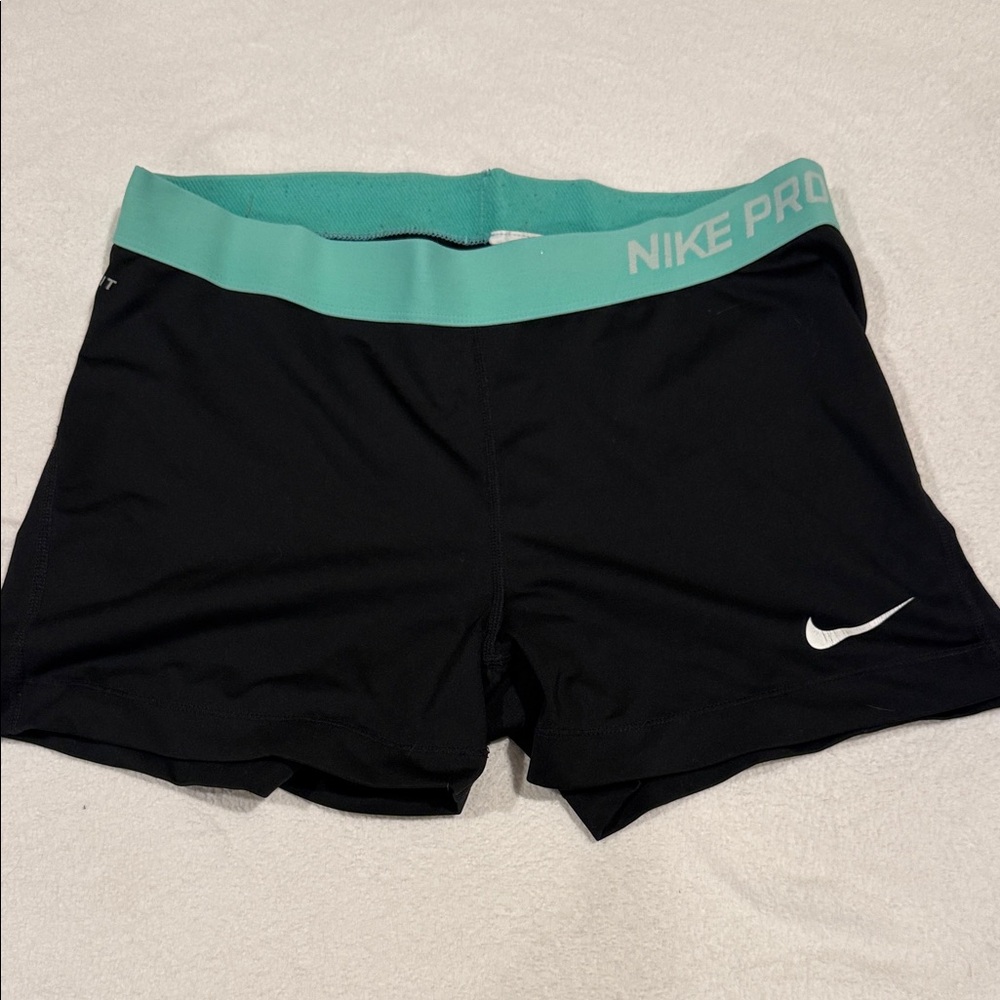 Nike Women's Black Shorts with Teal Waistband